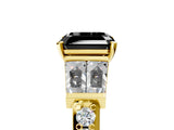 Yellow gold Fancy Black Asscher Cut Solitaire Baguette Side Stone Channel Set Engagement Ring_5