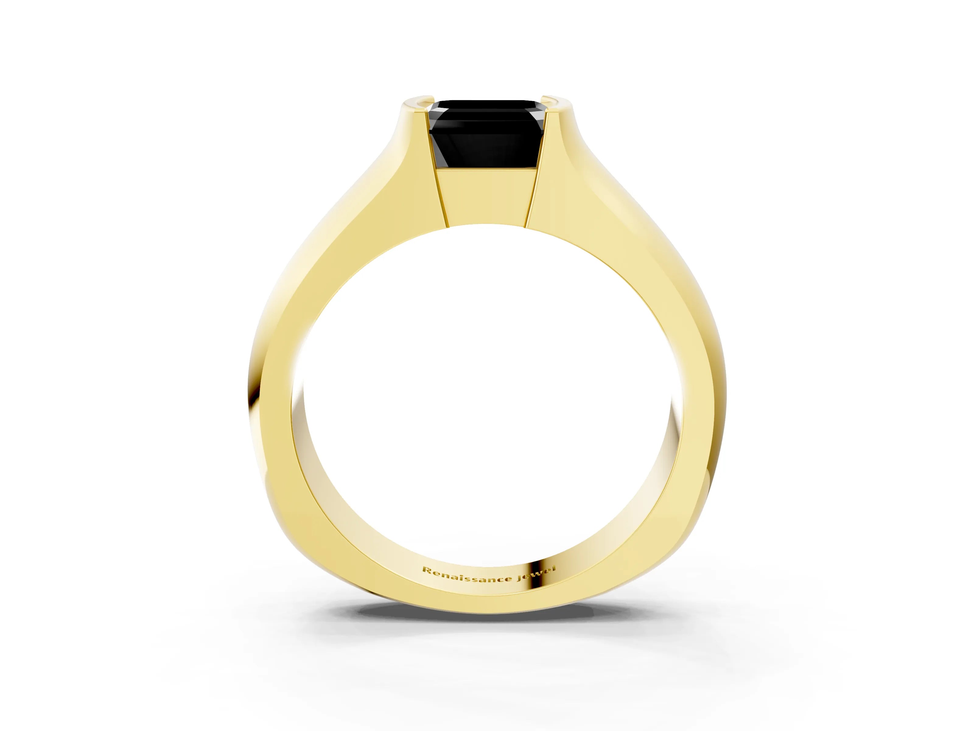 Yellow gold Fancy Black Asscher Cut Solitaire Bezel Set Diamond Ring with Wide Band_3