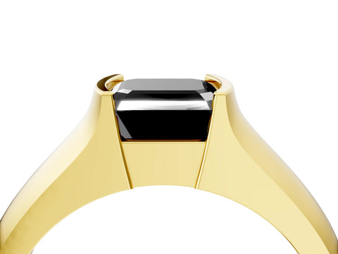 Yellow gold Fancy Black Asscher Cut Solitaire Bezel Set Diamond Ring with Wide Band_4