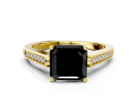 Yellow gold Fancy Black Asscher Cut Solitaire Cathedral Diamond Engagement Ring with Channel-Set Band and Four-Prong Setting_3