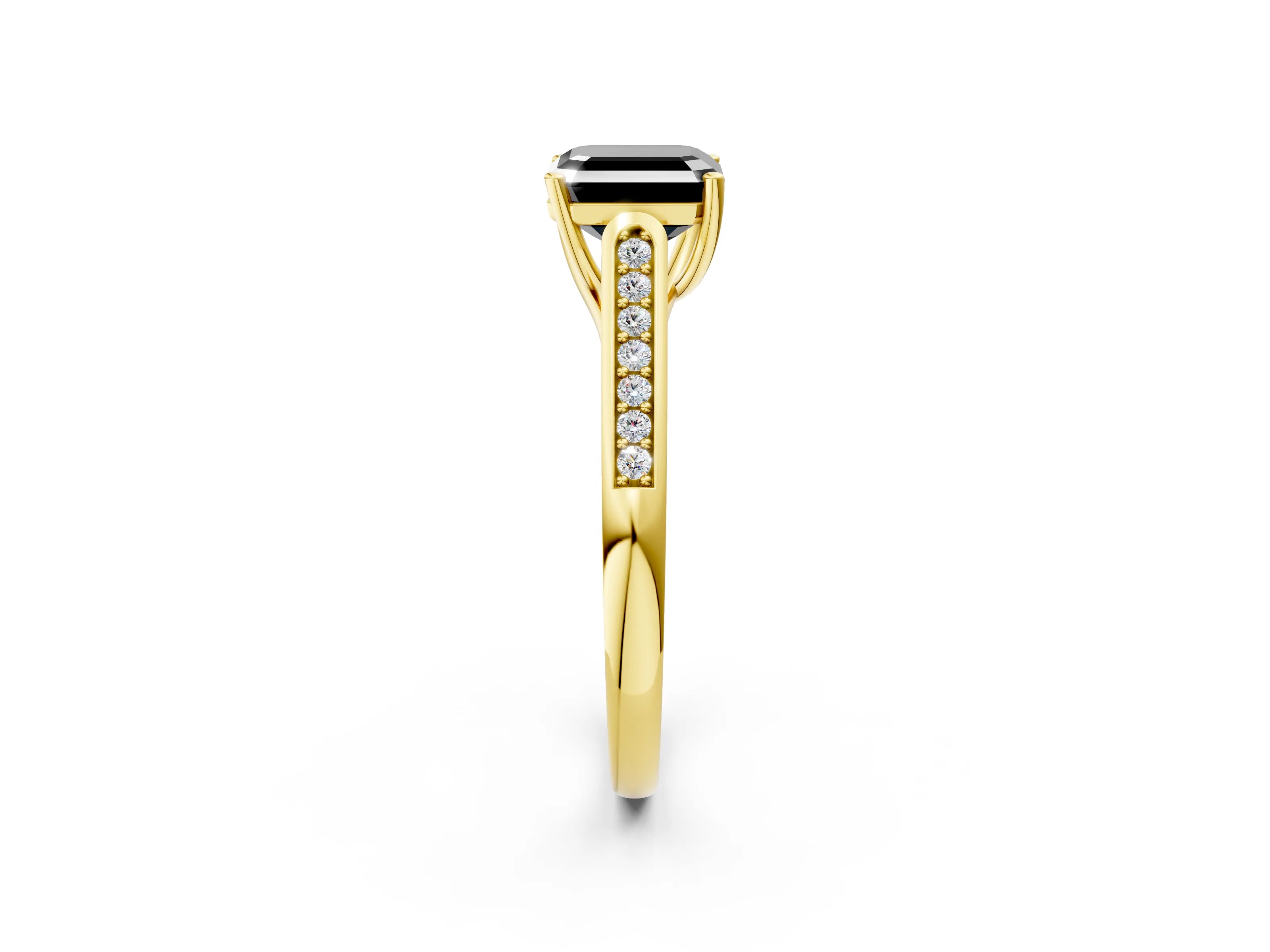 Yellow gold Fancy Black Asscher Cut Solitaire Cathedral Diamond Engagement Ring with Channel-Set Band and Four-Prong Setting_5