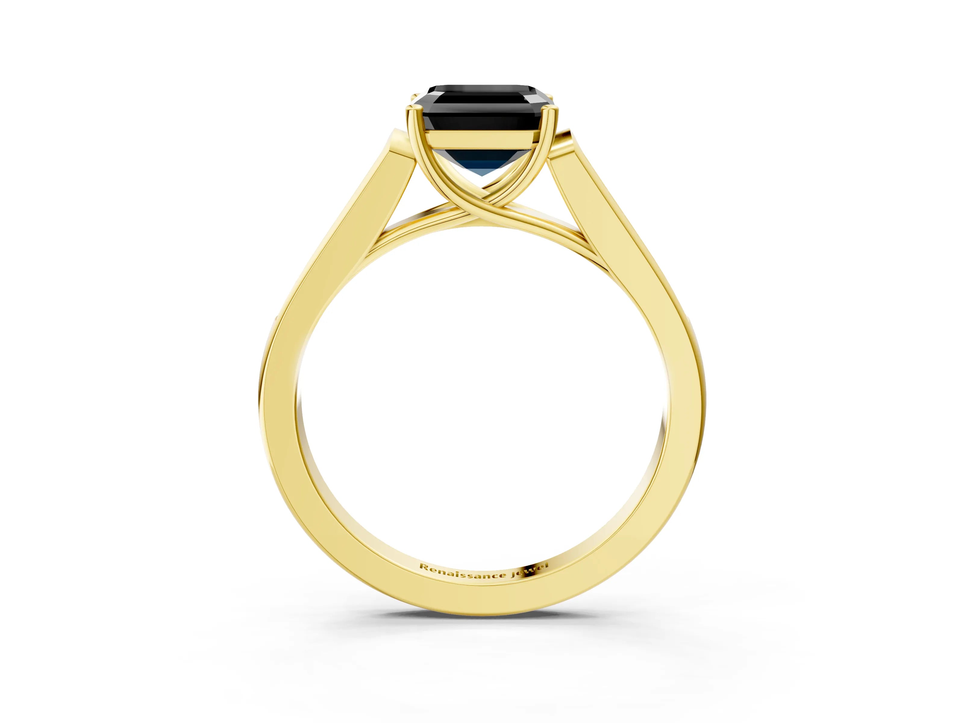 Yellow gold Fancy Black Asscher Cut Solitaire Cathedral Diamond Engagement Ring with Channel-Set Band and Four-Prong Setting_6