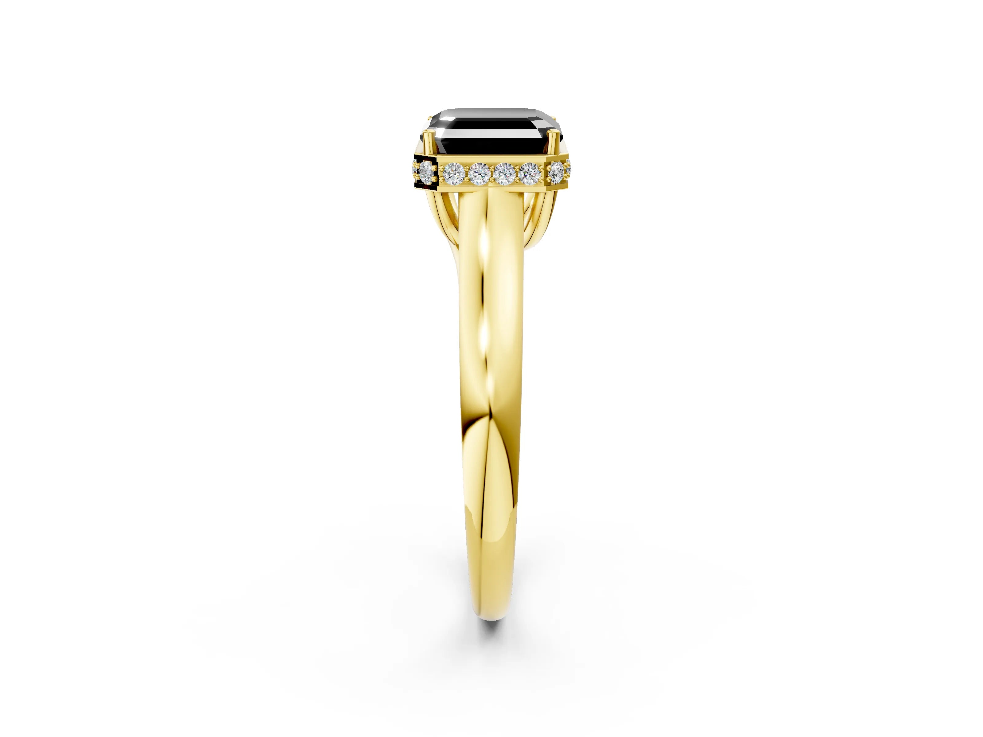Yellow gold Fancy Black Asscher Cut Solitaire Diamond Engagement Ring with Four-Prong Setting and Tapered Band_2
