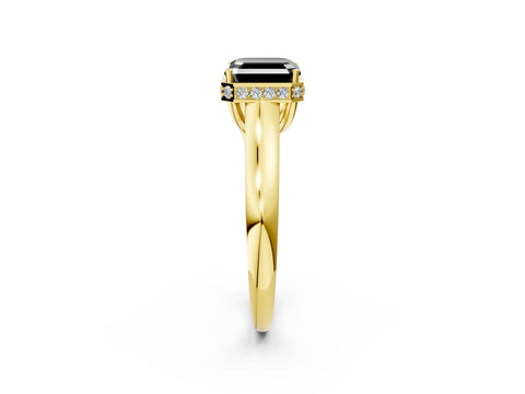 Yellow gold Fancy Black Asscher Cut Solitaire Diamond Engagement Ring with Four-Prong Setting and Tapered Band_2