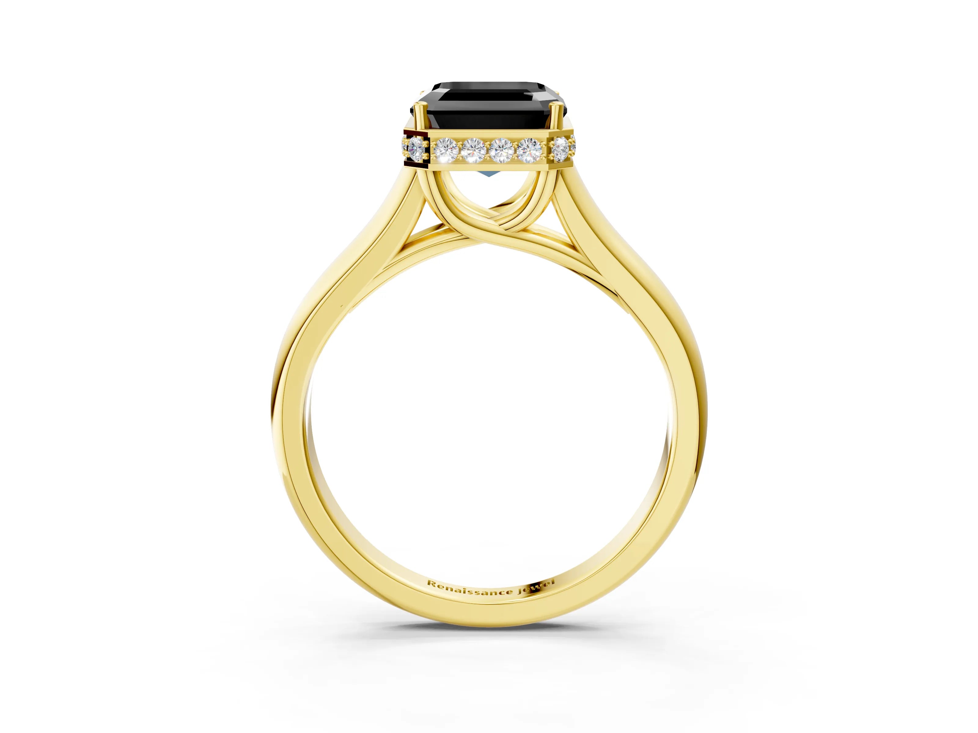 Yellow gold Fancy Black Asscher Cut Solitaire Diamond Engagement Ring with Four-Prong Setting and Tapered Band_3