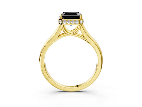 Yellow gold Fancy Black Asscher Cut Solitaire Diamond Engagement Ring with Four-Prong Setting and Tapered Band_3