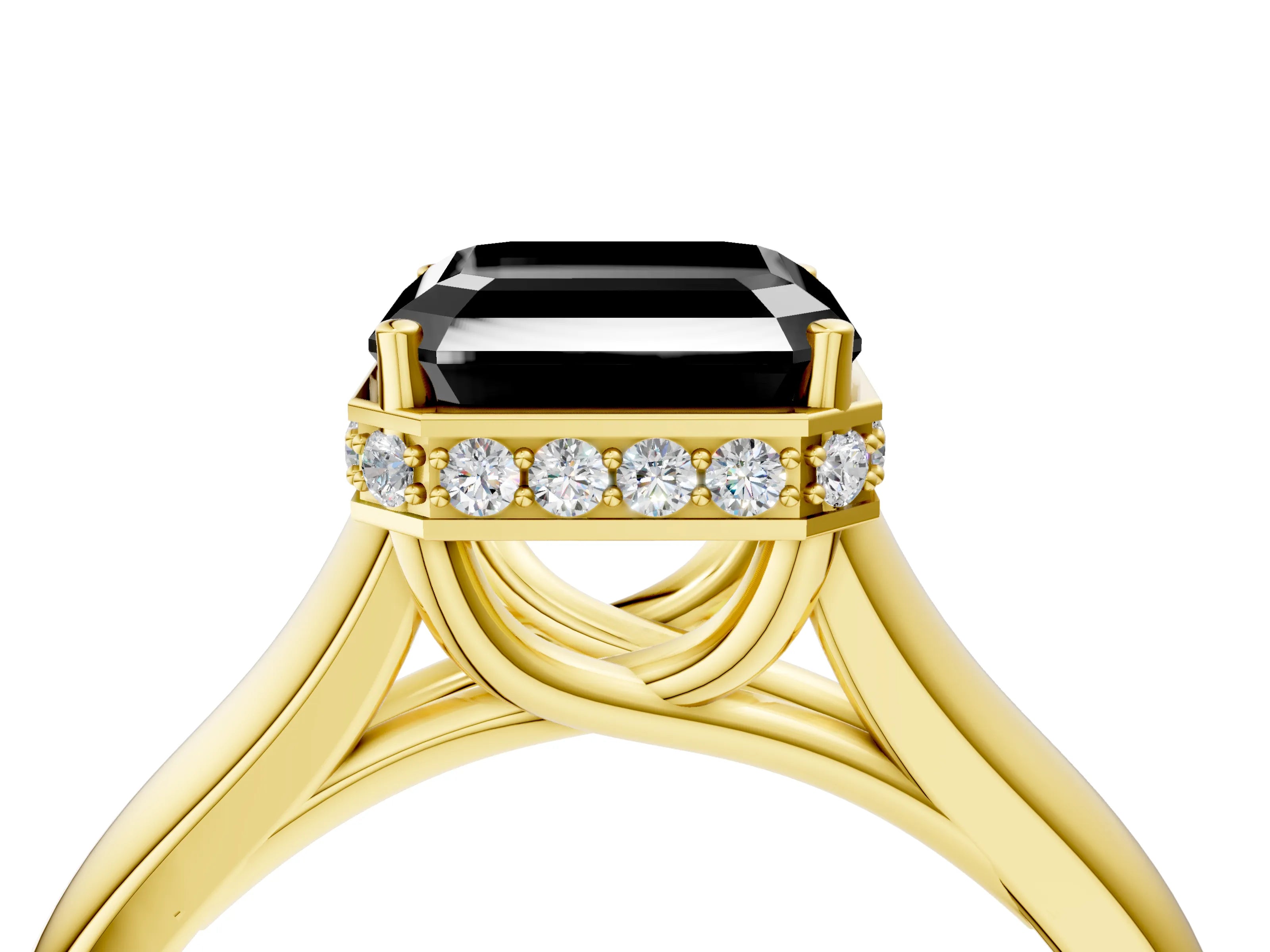 Yellow gold Fancy Black Asscher Cut Solitaire Diamond Engagement Ring with Four-Prong Setting and Tapered Band_4