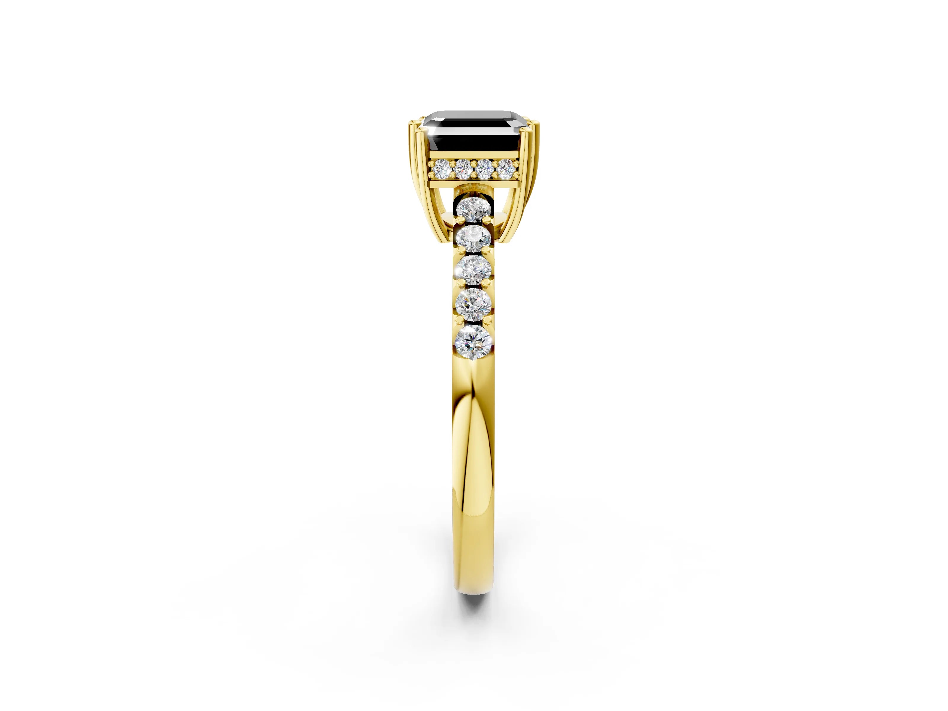 Yellow gold Fancy Black Asscher Cut Solitaire Diamond Engagement Ring with Pavé Band and Six-Prong Setting_2