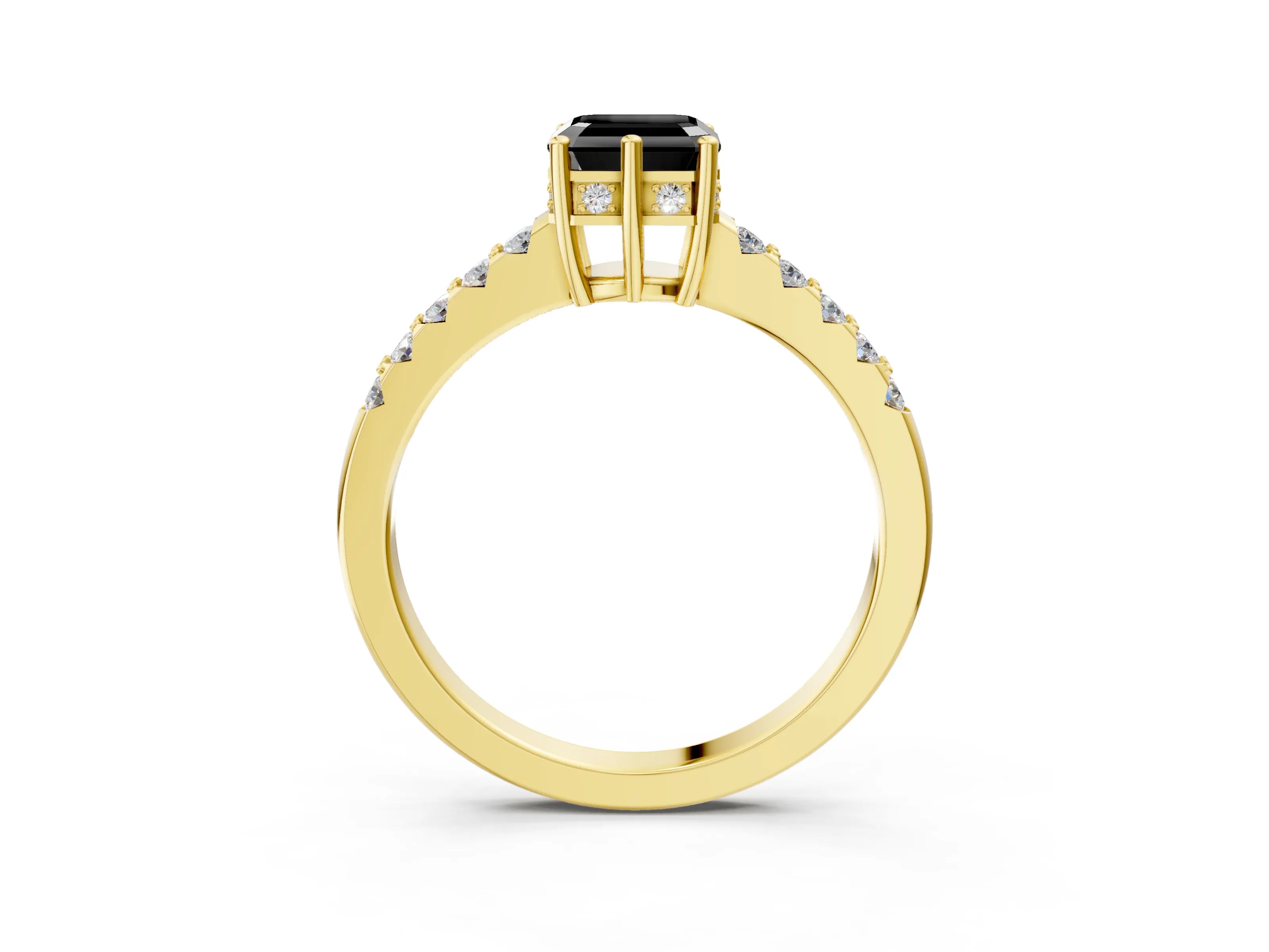 Yellow gold Fancy Black Asscher Cut Solitaire Diamond Engagement Ring with Pavé Band and Six-Prong Setting_3