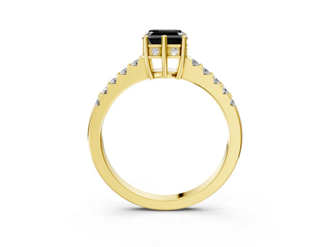 Yellow gold Fancy Black Asscher Cut Solitaire Diamond Engagement Ring with Pavé Band and Six-Prong Setting_3