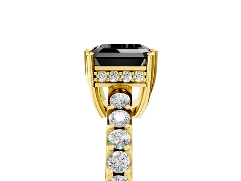 Yellow gold Fancy Black Asscher Cut Solitaire Diamond Engagement Ring with Pavé Band and Six-Prong Setting_5
