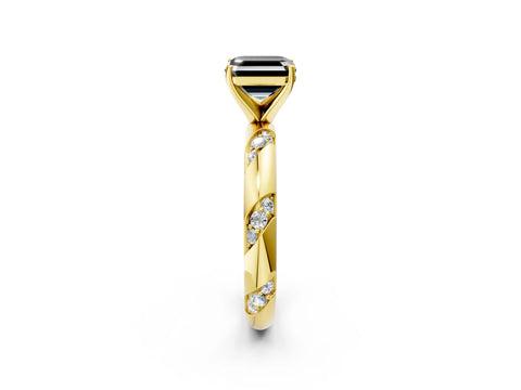 Yellow gold Fancy Black Asscher Cut Solitaire Diamond Engagement Ring with Twisted Pave Band and Four-Prong Setting_5