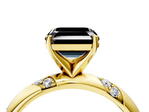 Yellow gold Fancy Black Asscher Cut Solitaire Diamond Engagement Ring with Twisted Pave Band and Four-Prong Setting_7