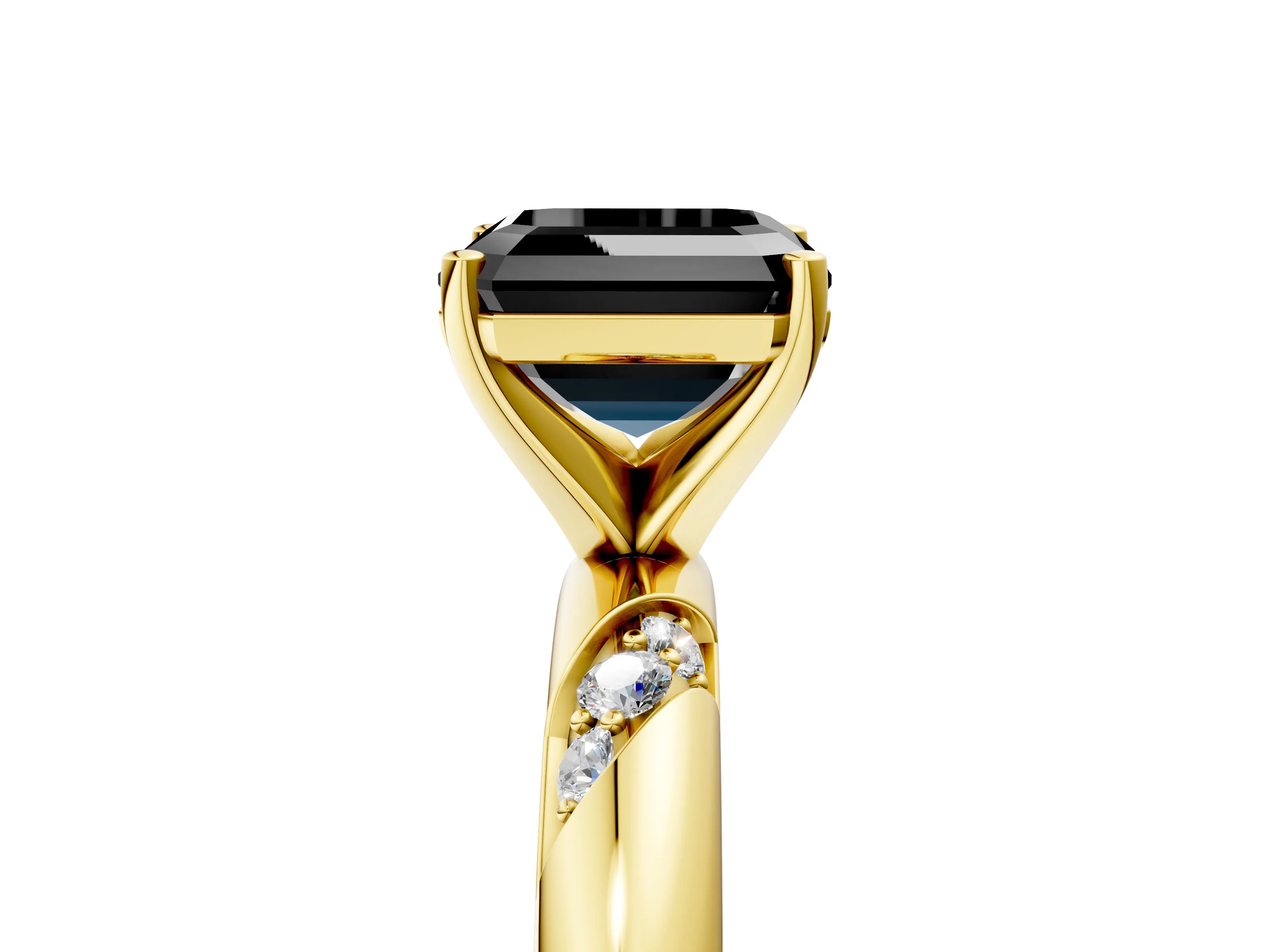 Yellow gold Fancy Black Asscher Cut Solitaire Diamond Engagement Ring with Twisted Pave Band and Four-Prong Setting_8