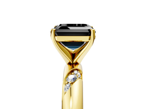 Yellow gold Fancy Black Asscher Cut Solitaire Diamond Engagement Ring with Twisted Pave Band and Four-Prong Setting_8