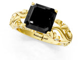 Yellow gold Fancy Black Asscher Cut Solitaire Diamond Leaf-Inspired Vine Band Ring with Prong Setting_1