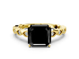 Yellow gold Fancy Black Asscher Cut Solitaire Diamond Ring with Infinity Twist Band and Four-Prong Setting