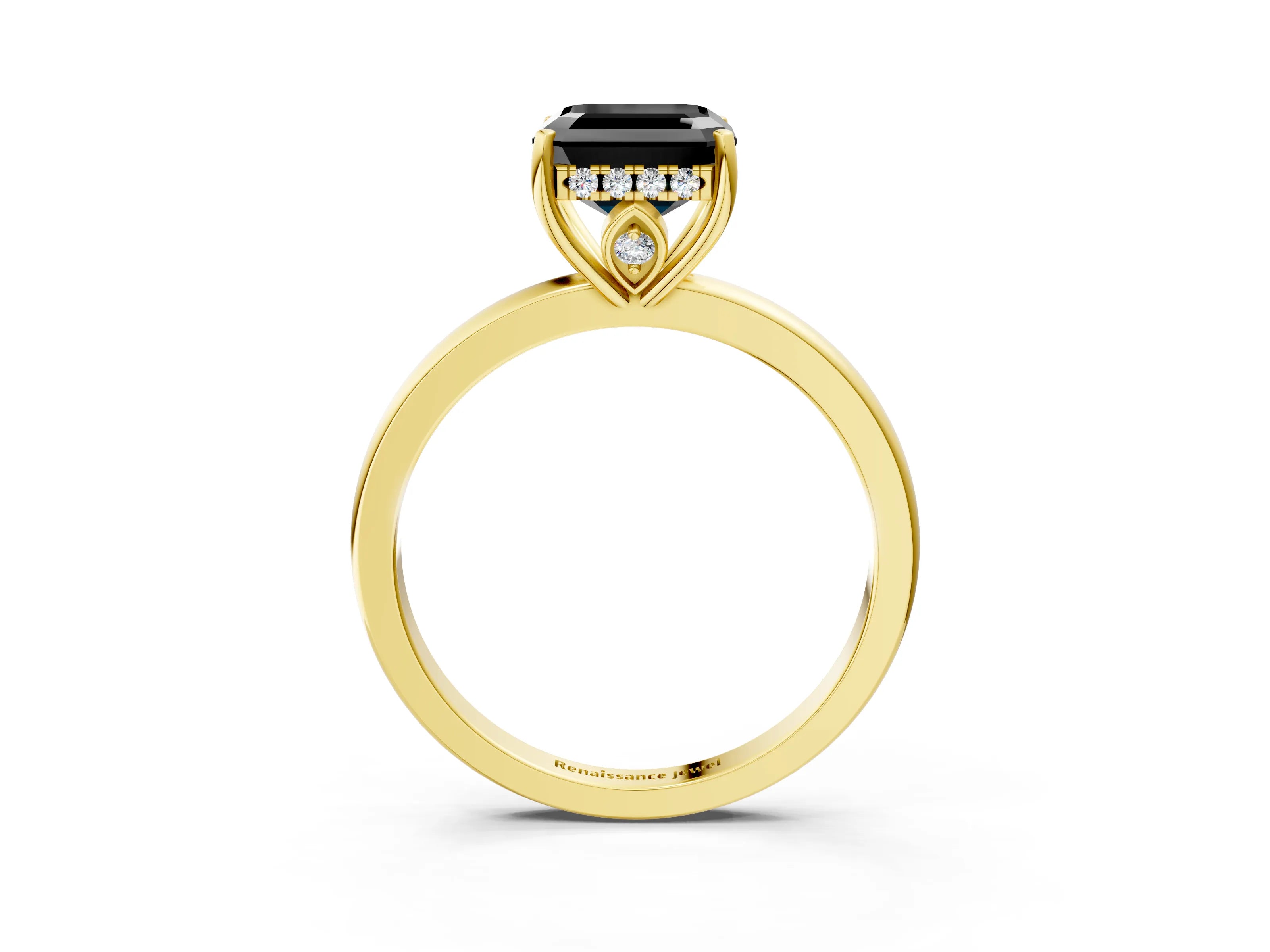 Yellow gold Fancy Black Asscher Cut Solitaire Diamond Ring with Prong Setting and Plain Band_3