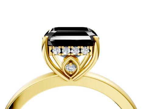 Yellow gold Fancy Black Asscher Cut Solitaire Diamond Ring with Prong Setting and Plain Band_4