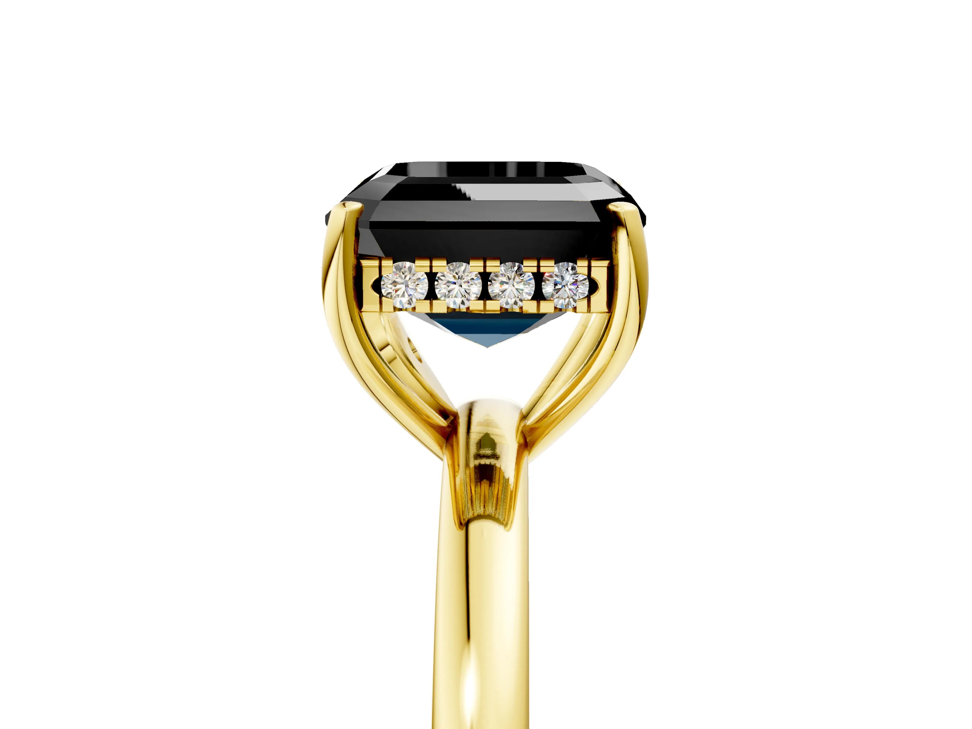 Yellow gold Fancy Black Asscher Cut Solitaire Diamond Ring with Prong Setting and Plain Band_5