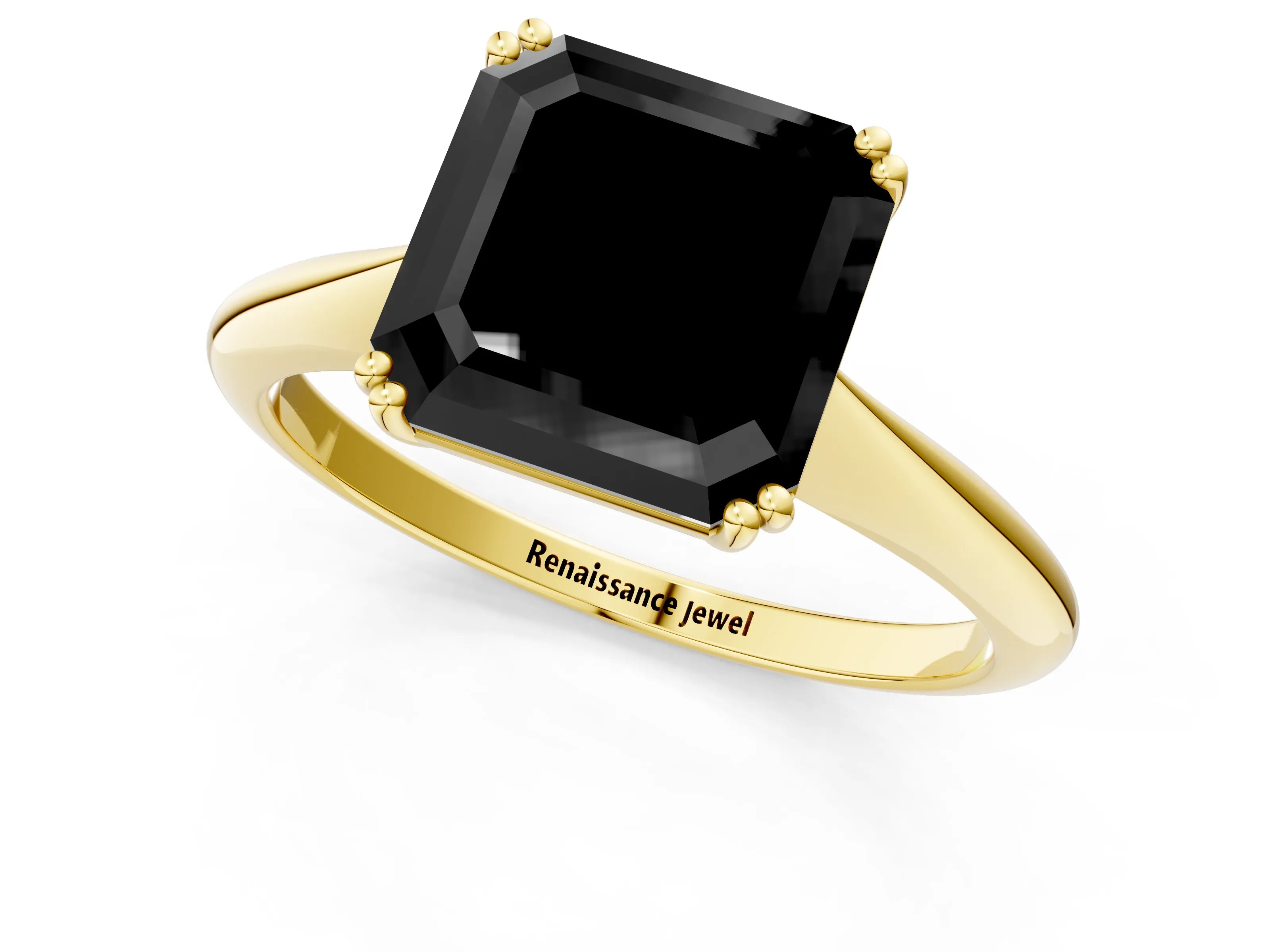 Yellow gold Fancy Black Asscher Cut Solitaire Diamond Ring with Six-Prong Setting and Classic Band_1