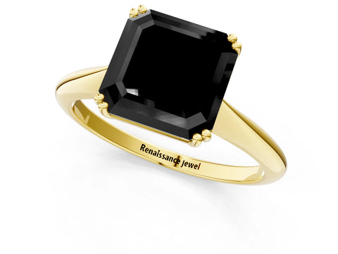 Yellow gold Fancy Black Asscher Cut Solitaire Diamond Ring with Six-Prong Setting and Classic Band_1