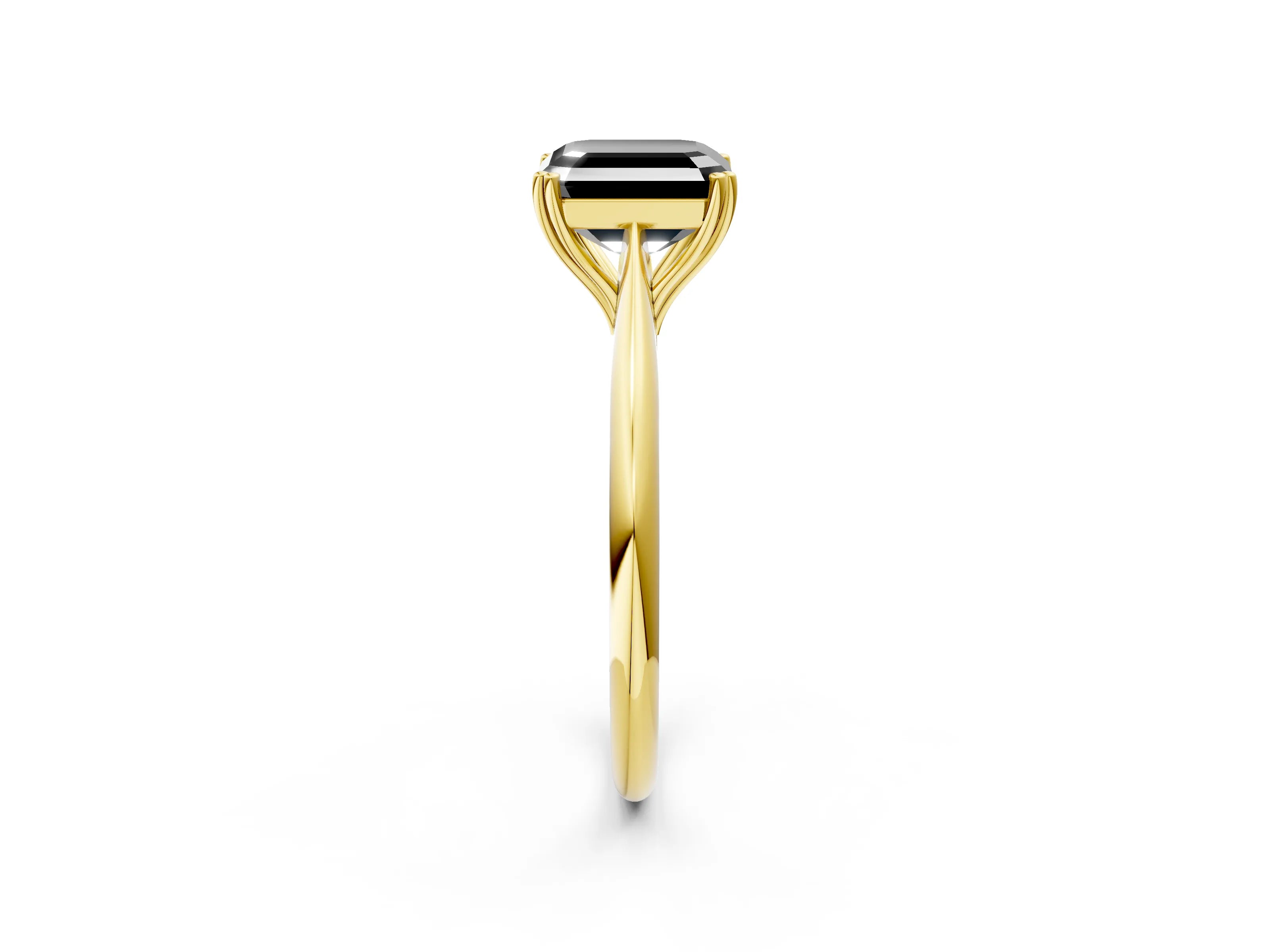 Yellow gold Fancy Black Asscher Cut Solitaire Diamond Ring with Six-Prong Setting and Classic Band_2