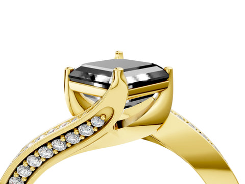 Yellow gold Fancy Black Asscher Cut Solitaire Diamond Twist Band with Pavé Setting and Four-Prong Setting_4