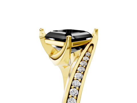Yellow gold Fancy Black Asscher Cut Solitaire Diamond Twist Band with Pavé Setting and Four-Prong Setting_5