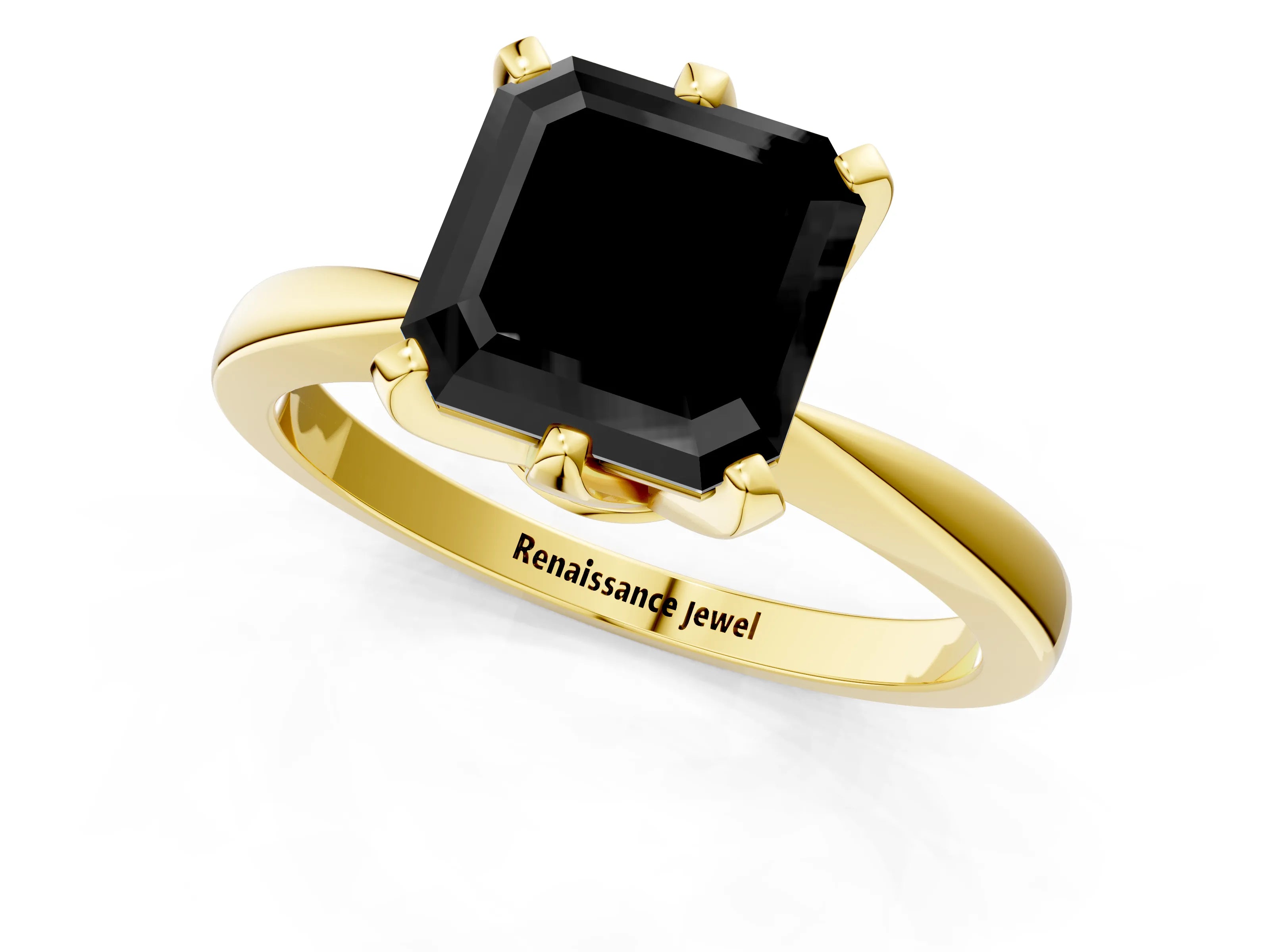 Yellow gold Fancy Black Asscher Cut Solitaire Engagement Ring with Six-Prong Setting and Tapered Band_1