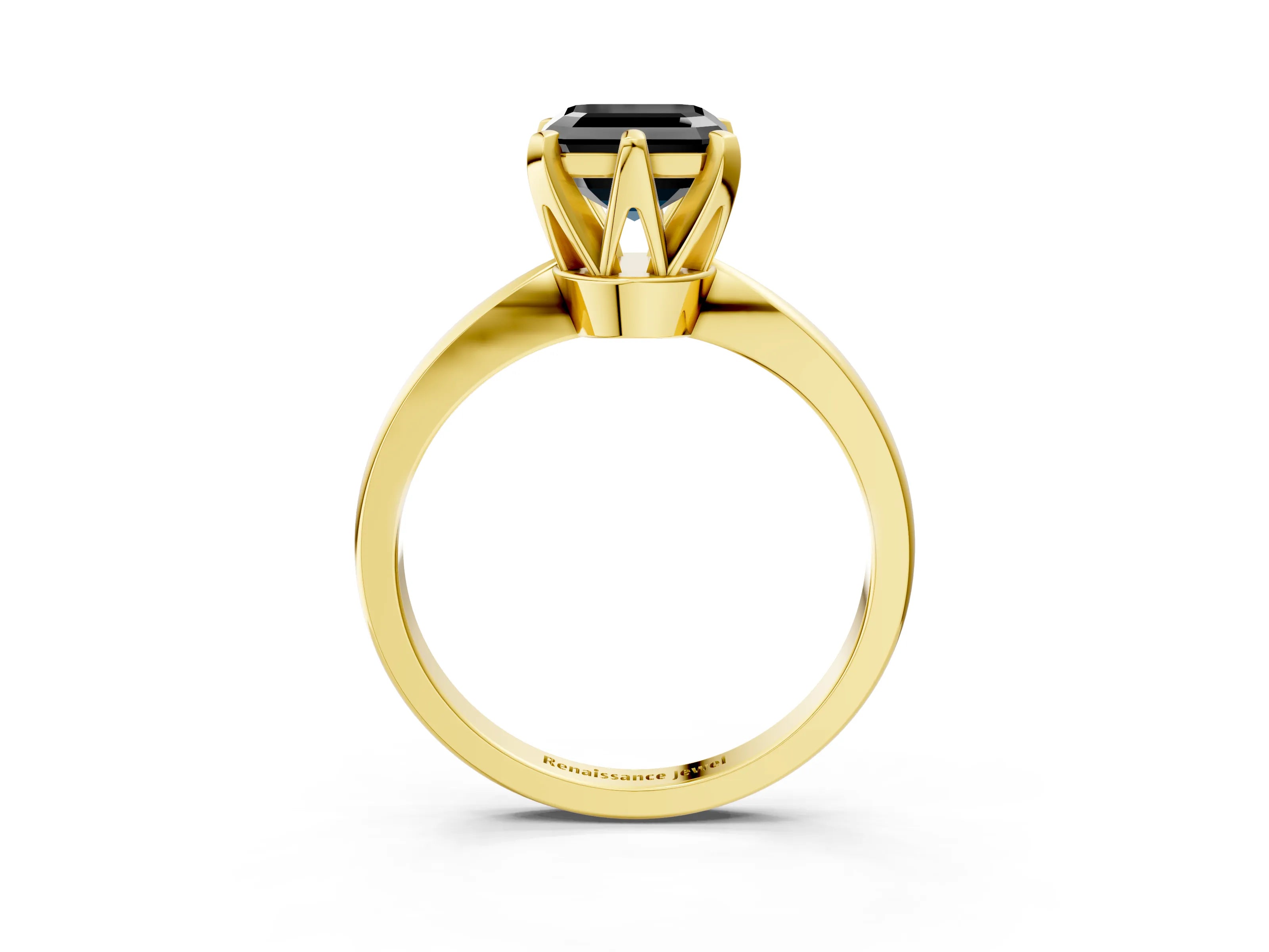 Yellow gold Fancy Black Asscher Cut Solitaire Engagement Ring with Six-Prong Setting and Tapered Band_3