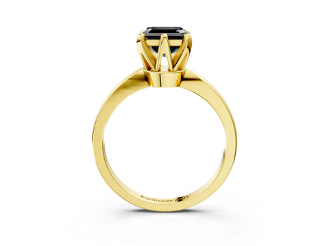 Yellow gold Fancy Black Asscher Cut Solitaire Engagement Ring with Six-Prong Setting and Tapered Band_3