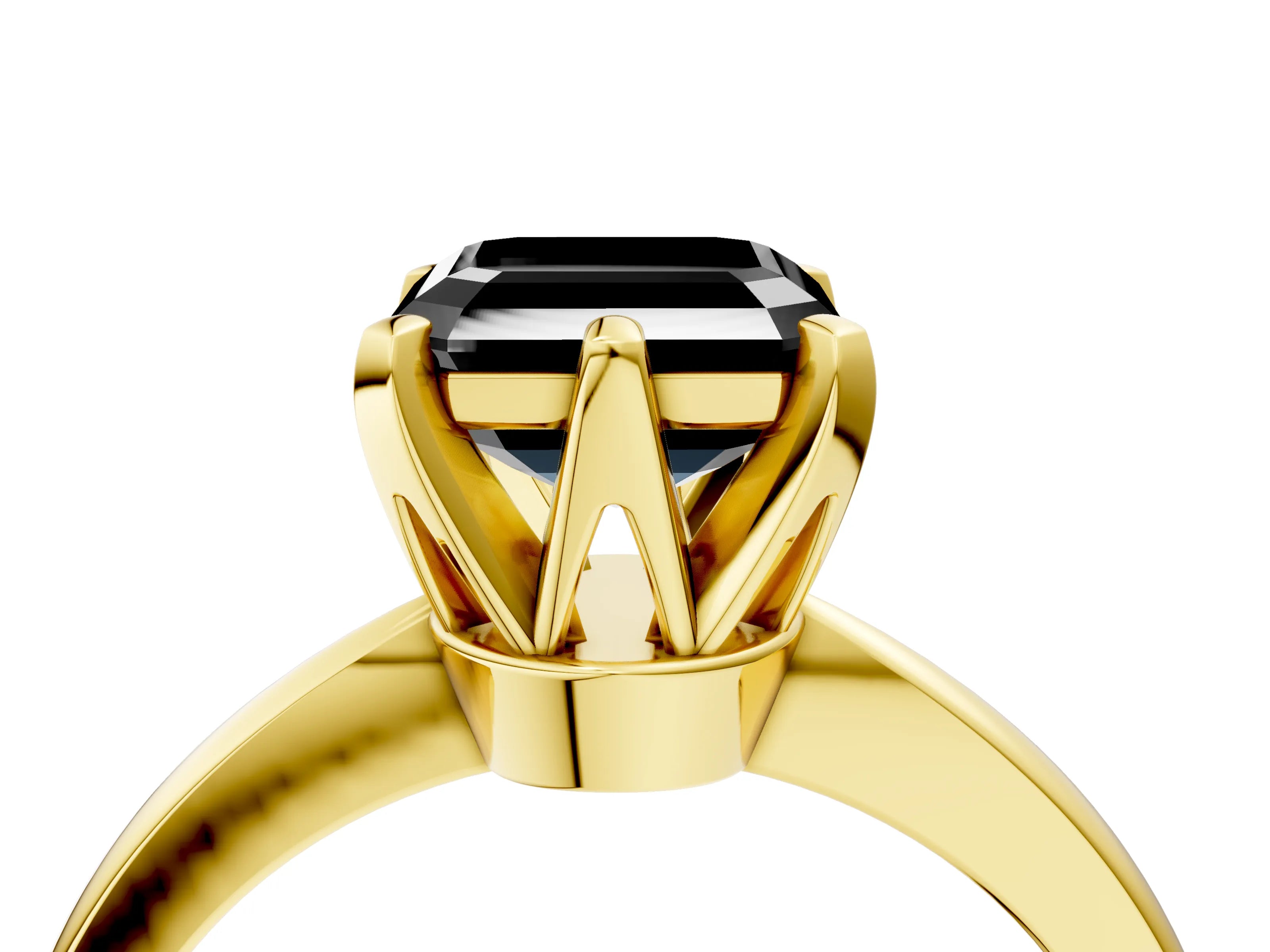 Yellow gold Fancy Black Asscher Cut Solitaire Engagement Ring with Six-Prong Setting and Tapered Band_4