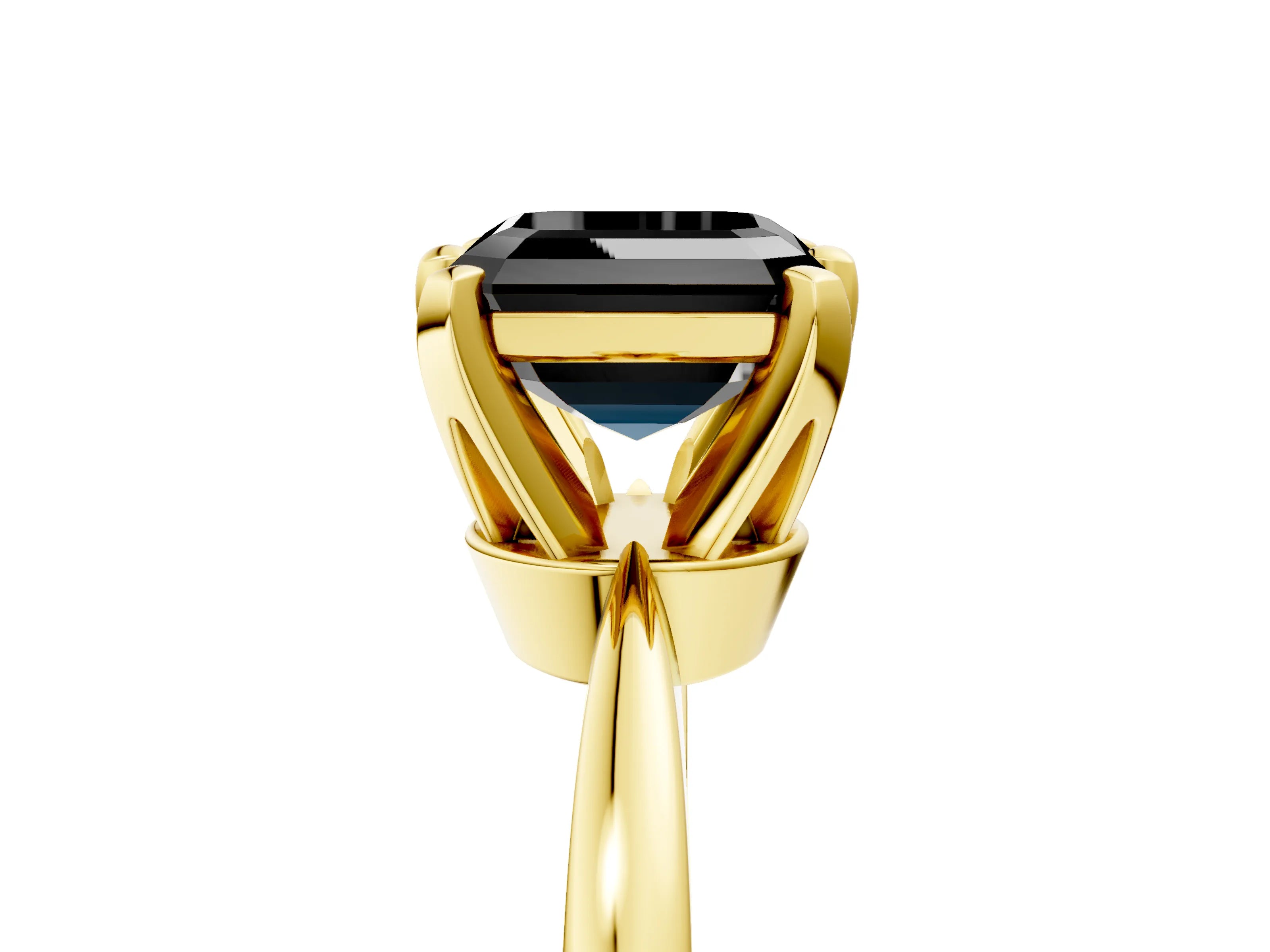 Yellow gold Fancy Black Asscher Cut Solitaire Engagement Ring with Six-Prong Setting and Tapered Band_5