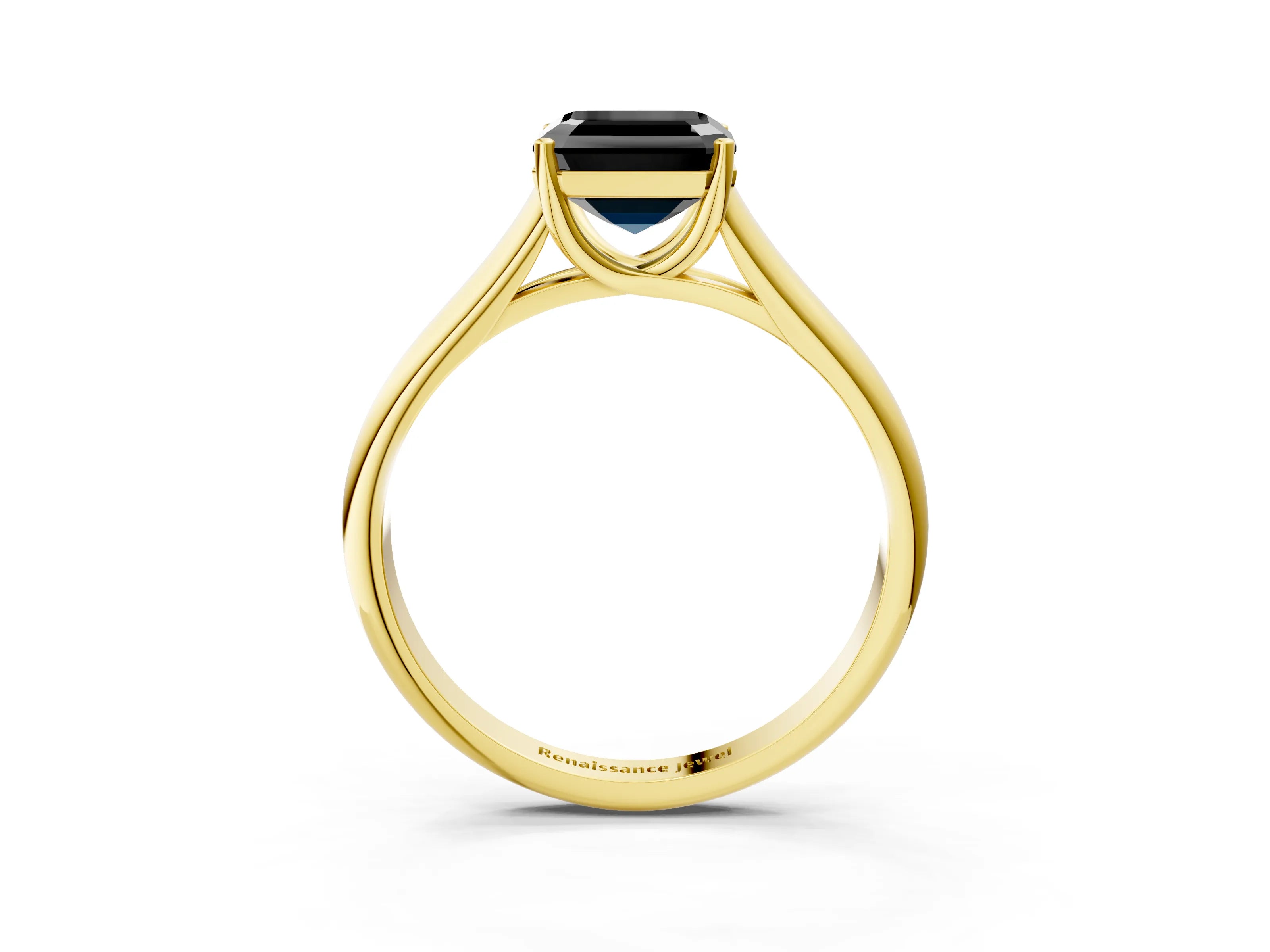 Yellow gold Fancy Black Asscher Cut Solitaire Engagement Ring with Tapered Band and Four-Prong Setting_6