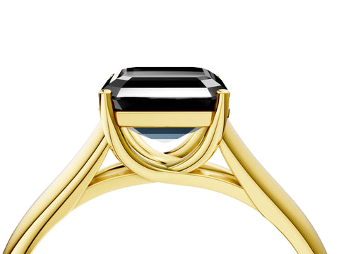 Yellow gold Fancy Black Asscher Cut Solitaire Engagement Ring with Tapered Band and Four-Prong Setting_7