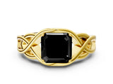Yellow gold Fancy Black Asscher Cut Solitaire Intertwined Band Prong Setting Ring