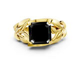 Yellow gold Fancy Black Asscher Cut Solitaire Leaf-Inspired Engagement Ring with Prong Setting_12