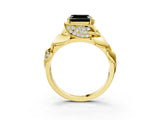 Yellow gold Fancy Black Asscher Cut Solitaire Leaf-Inspired Engagement Ring with Prong Setting_15