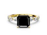 Yellow gold Fancy Black Asscher Cut Solitaire Marquise Side Stone Prong Setting Ring