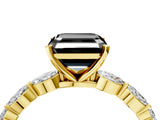 Yellow gold Fancy Black Asscher Cut Solitaire Marquise Side Stone Prong Setting Ring_4