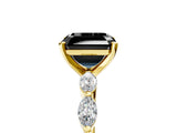 Yellow gold Fancy Black Asscher Cut Solitaire Marquise Side Stone Prong Setting Ring_5