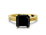 Yellow gold Fancy Black Asscher Cut Solitaire Milgrain Engraved Band with Four-Prong Setting