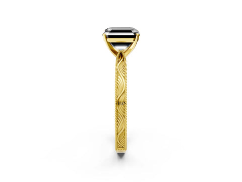 Yellow gold Fancy Black Asscher Cut Solitaire Milgrain Engraved Band with Four-Prong Setting_2