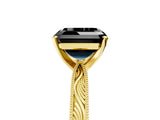 Yellow gold Fancy Black Asscher Cut Solitaire Milgrain Engraved Band with Four-Prong Setting_5