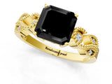 Yellow gold Fancy Black Asscher Cut Solitaire Milgrain Leaf Band with Prong Setting_13