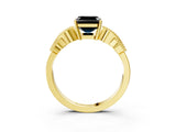 Yellow gold Fancy Black Asscher Cut Solitaire Milgrain Leaf Band with Prong Setting_15