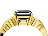 Yellow gold Fancy Black Asscher Cut Solitaire Milgrain Leaf Band with Prong Setting_16