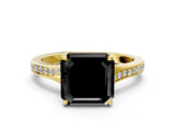 Yellow gold Fancy Black Asscher Cut Solitaire Pavé Band with Four-Prong Setting