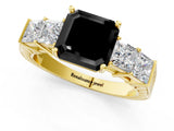 Yellow gold Fancy Black Asscher Cut Solitaire Princess Side Stone Engraved Band Prong Setting Ring_1